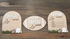 Personalized Football Birth Announcement: Wood  Acrylic Baby Keepsake