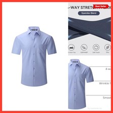 Men's Short Sleeve Button Down Shirts Wrinkle Free Stretch Business Casual