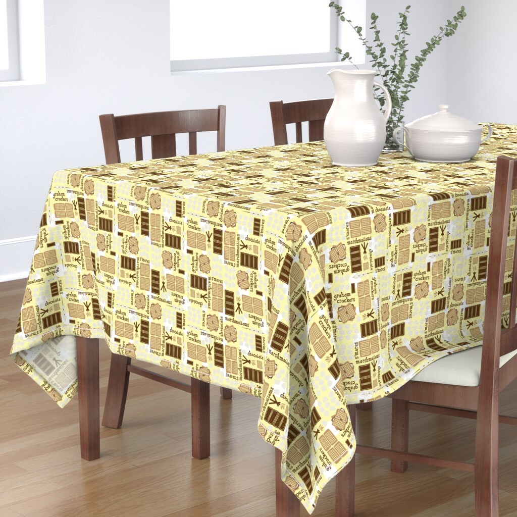Tablecloth Camping Outdoors Vacation Sports Mores Chocolate Food Cotton Sateen Najtaniej, tanio