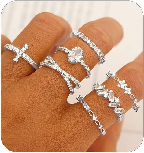 Gold Silver Rings For Women Non Tarnish Gold Plated Stackable Rings Size 5-11 - Picture 1 of 6