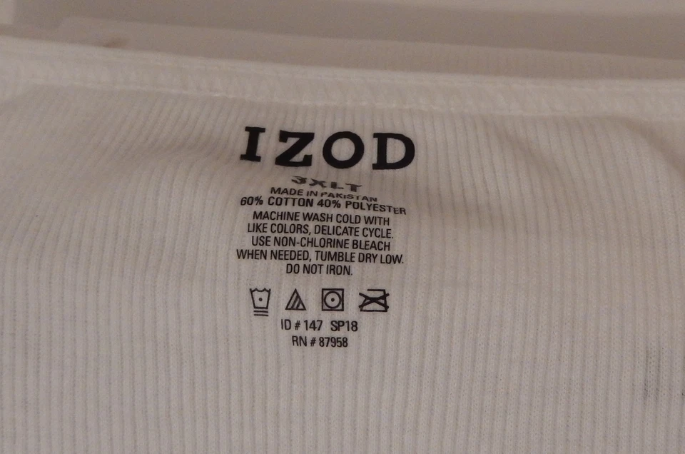 3 CAMISETAS REGATA BRANCAS MASCULINAS IZOD GENUÍNAS 2XL 3XL 4XL mistura de algodão - Imagem 4 de 4