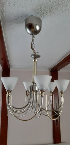 Deckenlampe mit 6 Armen, Metall mit Glasschirmchen - Bild 1 von 2