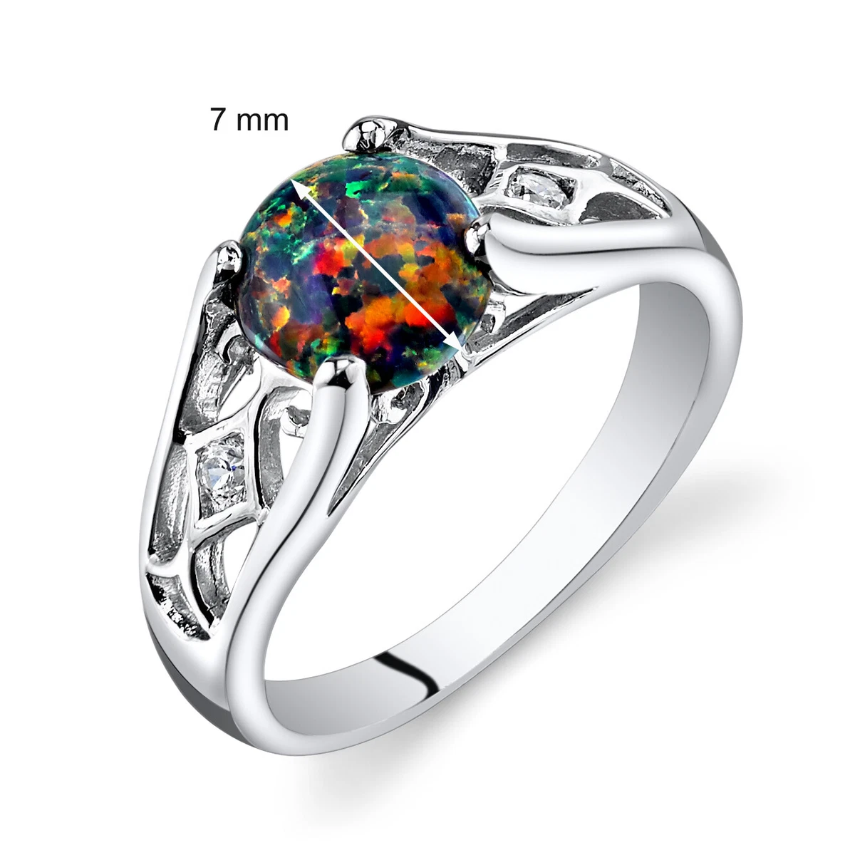1.00 ct Lab Created Black Opal Engagement Ring in Sterling Silver