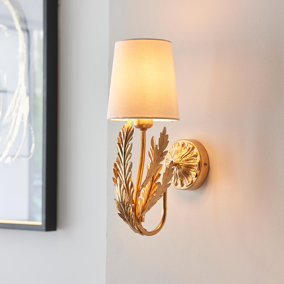 Gold Leaf Floral Wall Light with Ivory Shade  Elegant Classic Style E14 dimmable