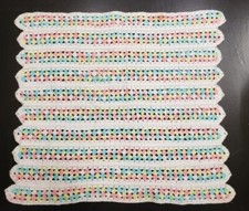 Vintage Baby Blanket Quilt Throw Pink Blue White Handmade 29 x 26 Scalloped Edge
