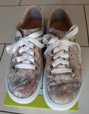 Finn Comfort Damen Sneaker/Halbschuhe-Schnürung beige mit bunten Motiven UK Gr.6