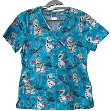 DISNEY Frozen Olaf Crossover Winter Scrubs Top - Christmas Holiday - Small