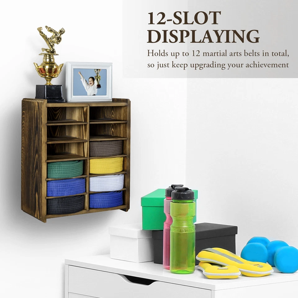 Настенный коричневый деревянный держатель ремня для боевых искусств с верхней полкой для хранения - Изображение 2 из 4