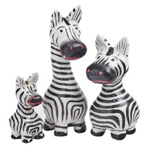 Zebra Family Set of 3 Super Cute Ornament Figure Wooden Fair Trade Black & White