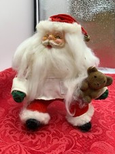Vtg 7" Santa Claus Doll W/Teddy Bear Christmas