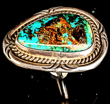 Vintage Native American Turquoise Sterling Silver Ring S-9 25mm x 15mm No Mark