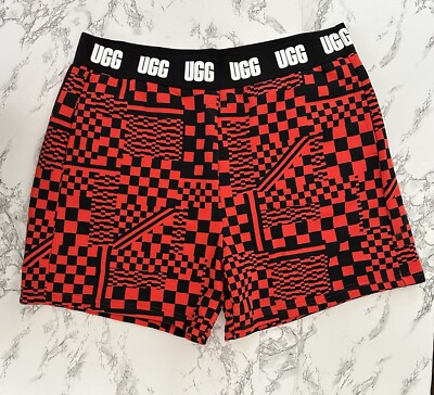 UGG Australia Women s Shorts Chrissy Checkered Fleece Black Red Multi Size XL