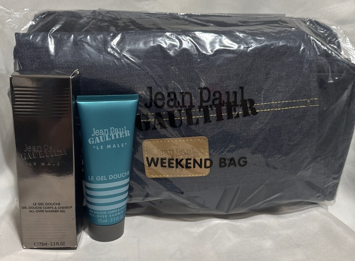 JEAN PAUL GAULTIER Weekend Bag Navy Blue Denim Backpack + Shower