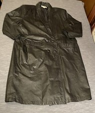 Venezia Vintage Black Leather Trench Coat Duster Womens 22/24