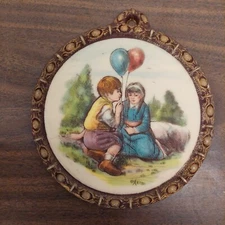 Vintage Artini Four Dimension Sculptured Engraving of Boy and Girl with Balloons
