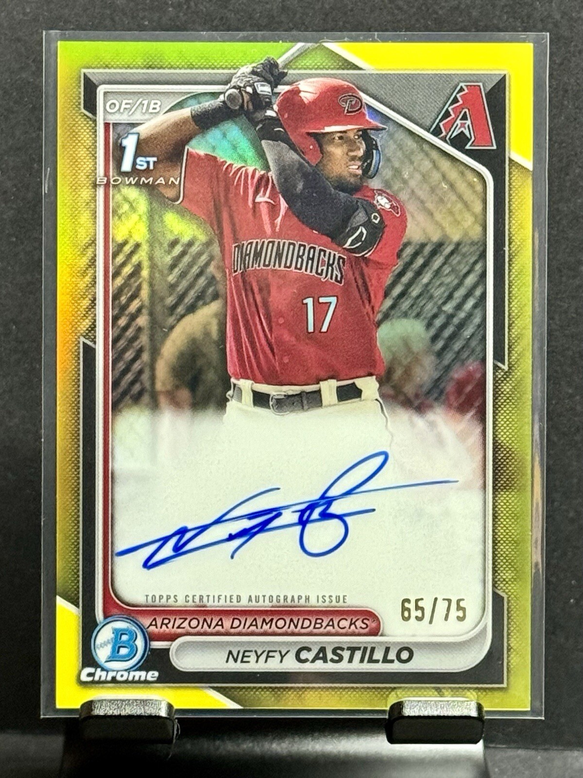 2024 Bowman Chrome 1st Neyfy Castillo RC AUTO YELLOW REFRACTOR #'d /75 ON CARD