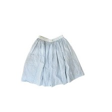 Vintage 50s Baby Blue Gingham Plaid Retro High Waist Pleated Knee Length Skirt S