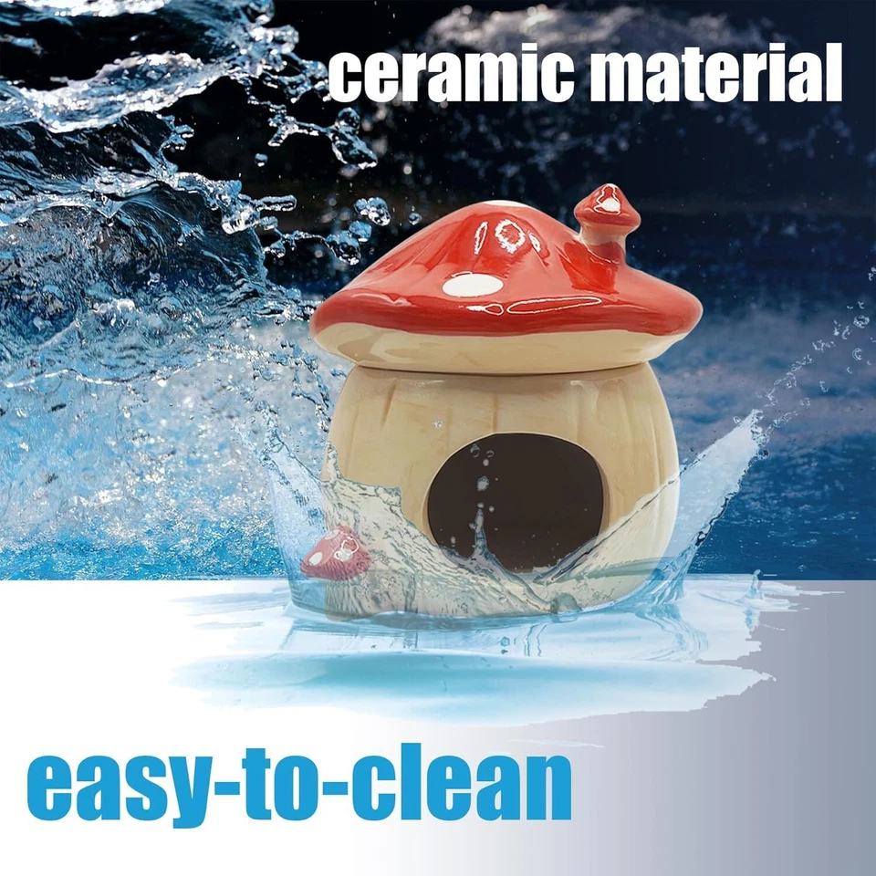 Esconderijo de hamster de cerâmica cogumelo, garrafa de água com suporte, tigela de comida - Imagem 4 de 4