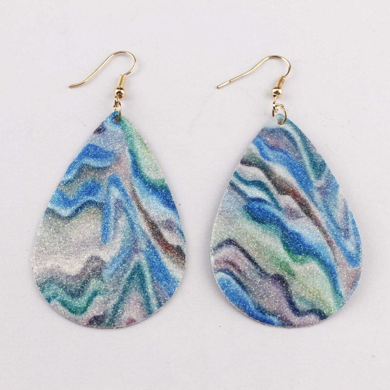 Laser Glitter Leather Teardrop Long Bar Earrings for Women Lightweight  Jewelry