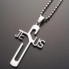 J&J Bro™ Jesus Name on Cross Christian Religious Pendant Necklace 