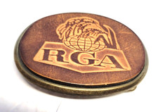 VINTAGE EL CID RGA LOGO EMBOSSED LEATHER BELT BUCKLE - U
