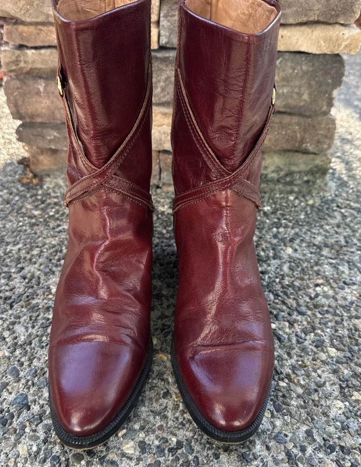 RARO Zapato Dorado Cuero Italiano Coñac con Acento Dorado Botas Estilo Por EN Talla 7 Foto 4 de 4