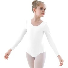 Girls White Long Sleeve Leotard Kids Bodysuit Size 4......
