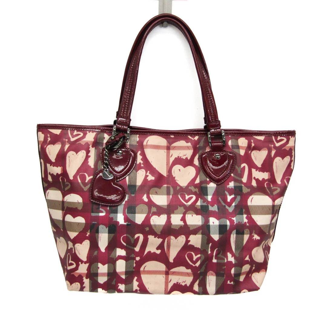 Burberry Heart Pattern Women s PVC Leather Tote Bag Beige Bordeaux