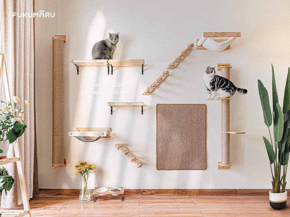 Cat Hammock Wall Mounted, Kitty Beds and Perches, Wooden Cat Wall