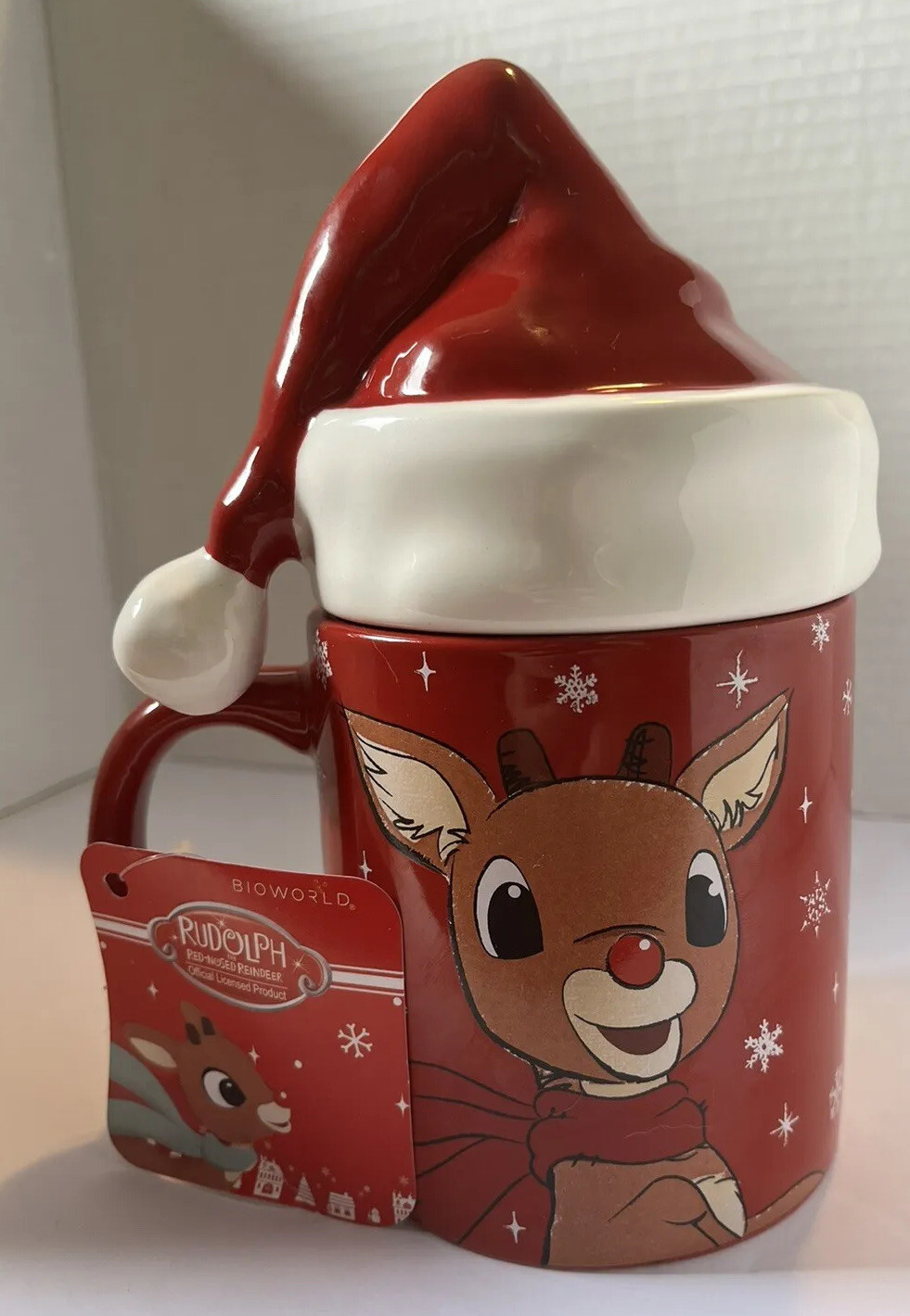 NWT 🎄Rudolph the Red Nosed Reindeer Mug/Cup Tea/ coffee with Lid LET IT