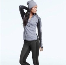 ATHLETA Running Wild Jacket Black 1/2 Zip Gray Knit Marled Track 138805 Sz M