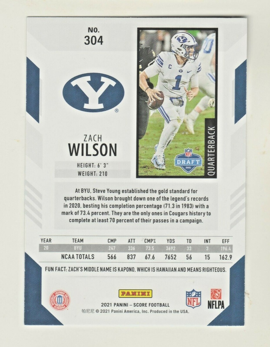 2021 Panini Score #304 ZACH WILSON RC Rookie BYU Cougars New York