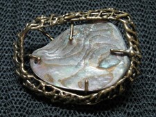ABSTRACT BRUTALIST HIPPIE ABALONE BRASS BELT BUCKLE VINTAGE RARE 1970s USA 