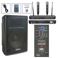 15" 4 Ohm Powered 2-Way TWS PA Active Speaker W/ 2CH UHF Wireless KTV Microphone