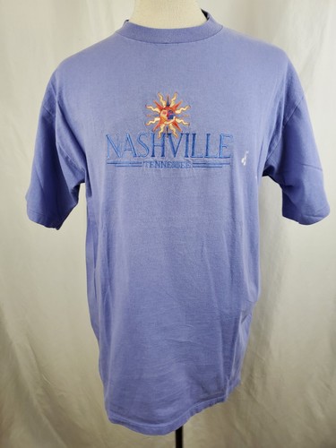 T-shirt Nashville Tennessee vintage XL viola cotone ricamato, punto singolo - Foto 2 di 8