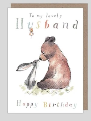 Husband Birthday Card Bear Hare and Mouse – Illustrated Wildlife Greeting Card
