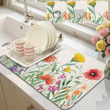 Dish Drying Mat for Kitchen Counter, 12"x20" Absorbent Coffee Bar Mat with