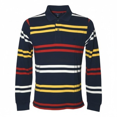 PRODIGY Poloshirt Polo Polohemd Piqué Langarm navy Streifen rot gelb Gr. M/50
