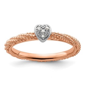 Authentic Sterling Silver Diamond Stackable Expressions Rose Gold Plated Heart Ring Size 5