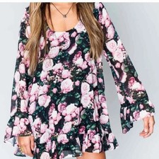 Show Me Your Mumu Margot Mini Dress Diana Rose Floral Print Black Pink Boho L