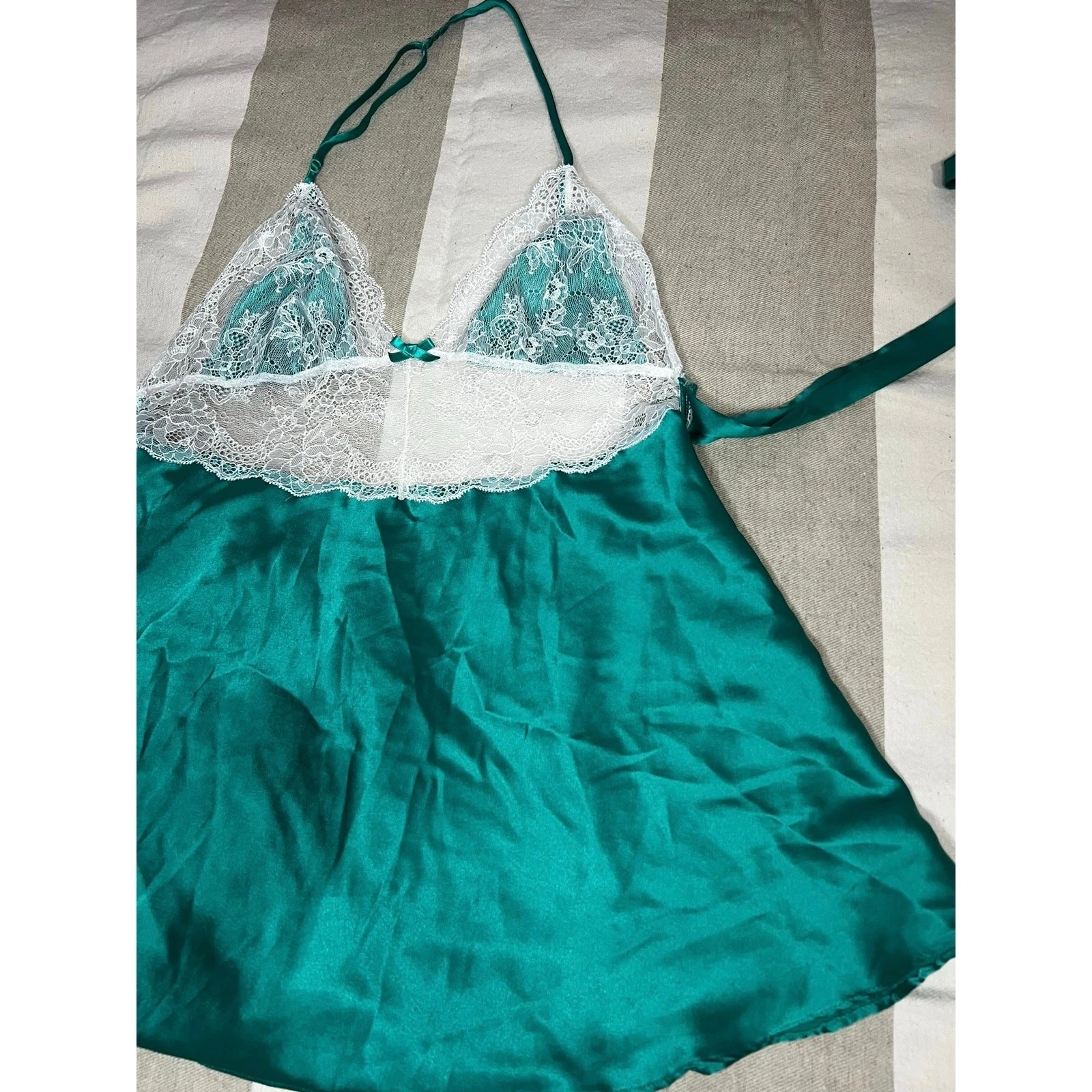 UNDERCOVER Camicia da notte Victoria's Secret M Teal floreale pizzo mezzanotte slip dress