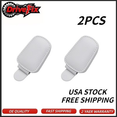 2PCS Gray Sunglasses Glasses Card Ticket Magnetic Clip Car Sun Visor Leather USA