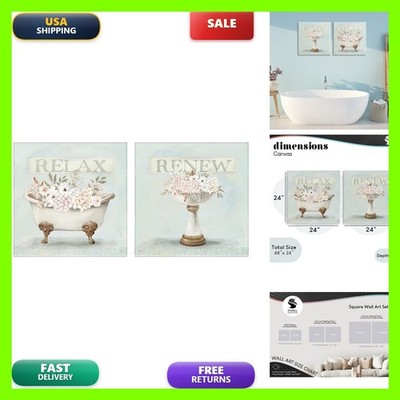 Stupell Industries Antique Florals Relax Renew 24 X 24 Inch Canvas Wall Art Set