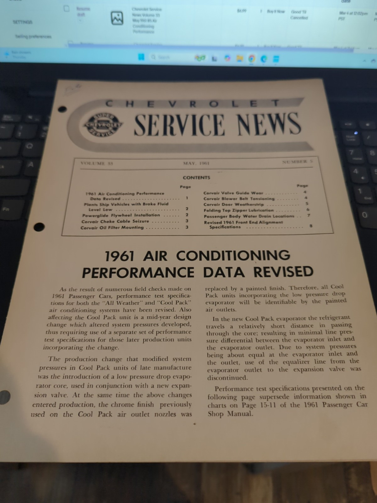 Chevrolet Service News Volume 33 May 1961 #5 Air Conditioning Performance