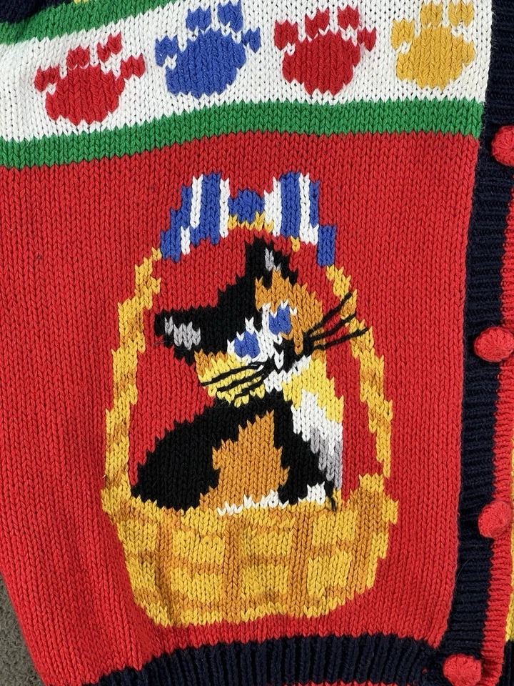 Raro De Colección Alexandra Bartlett Cárdigan Frente de Gato Gráfico Suéter Talla XL Foto 3 de 4