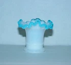 Fenton #37 Mini Miniature Vase Milk Glass Square Corner Aqua Crest Crimp
