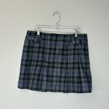 Vintage Y2K Gap Pleated Plaid Mini Skirt Women's Size 14 Blue Black Wool-Blend
