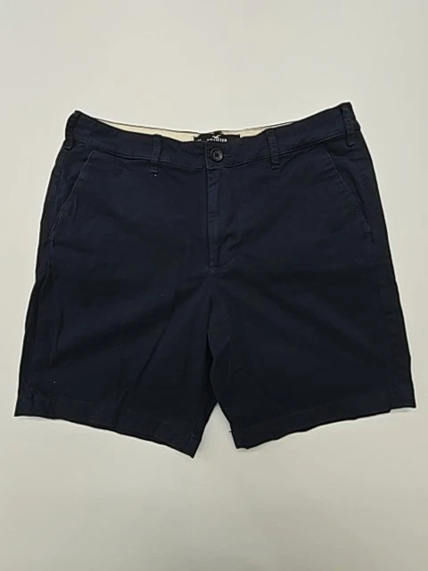 Short chino homme Hollister bleu marine W33 en toile de coton régulière poche... - Photo 1/4