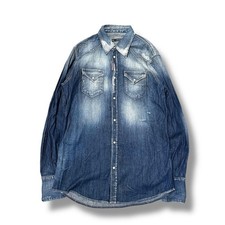 Camicia DSQUARED2 cotone denim indaco XL invecchiato bottoni a pressione usata dal Giappone