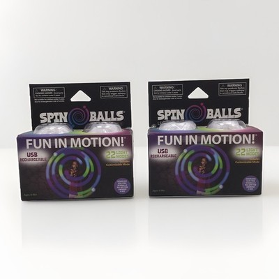 Fun in Motion Spinballs USB Rechargeable 22 LED light modes Poi Balls LOT OF 2